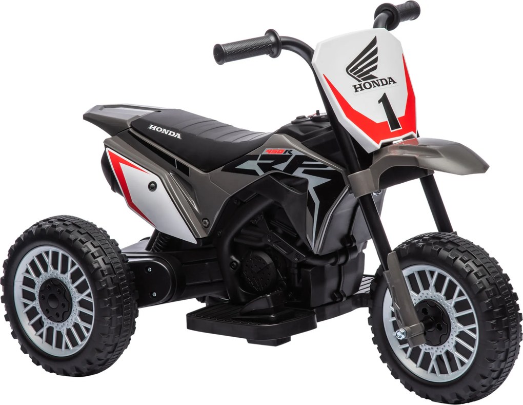 HOMCOM Motocicletă Electrică pentru Copii sub Licență Honda CRF450RL cu 3 Roți și Claxon, 71x40.5x43.5 cm, Gri | Aosom Romania