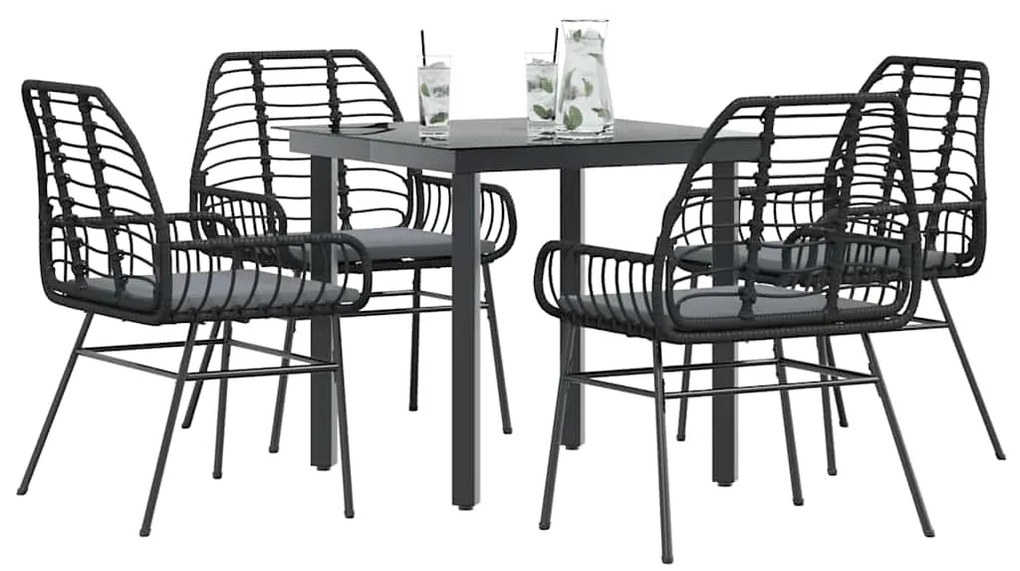 vidaXL Set de sufragerie de grădină 5 piese neagră Sticlă Poly Rattan