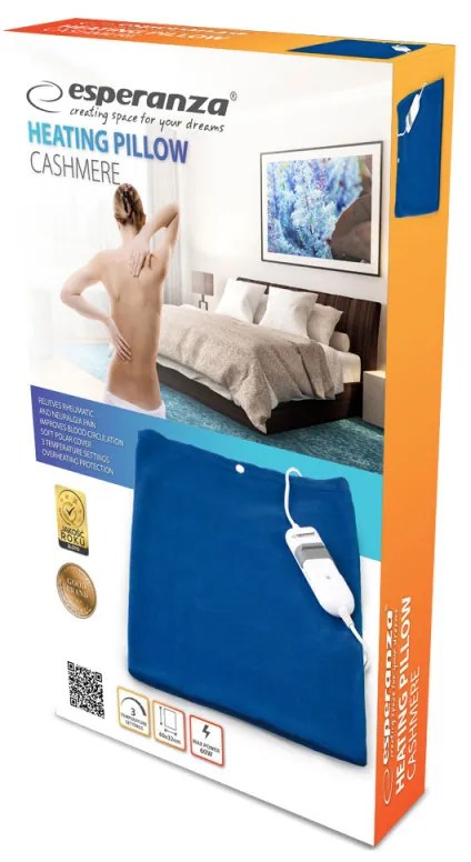 Perna electrica Esperanza Cashmere EHB004, 60W, 40x32 cm, 3 setari de temperatura, Albastru