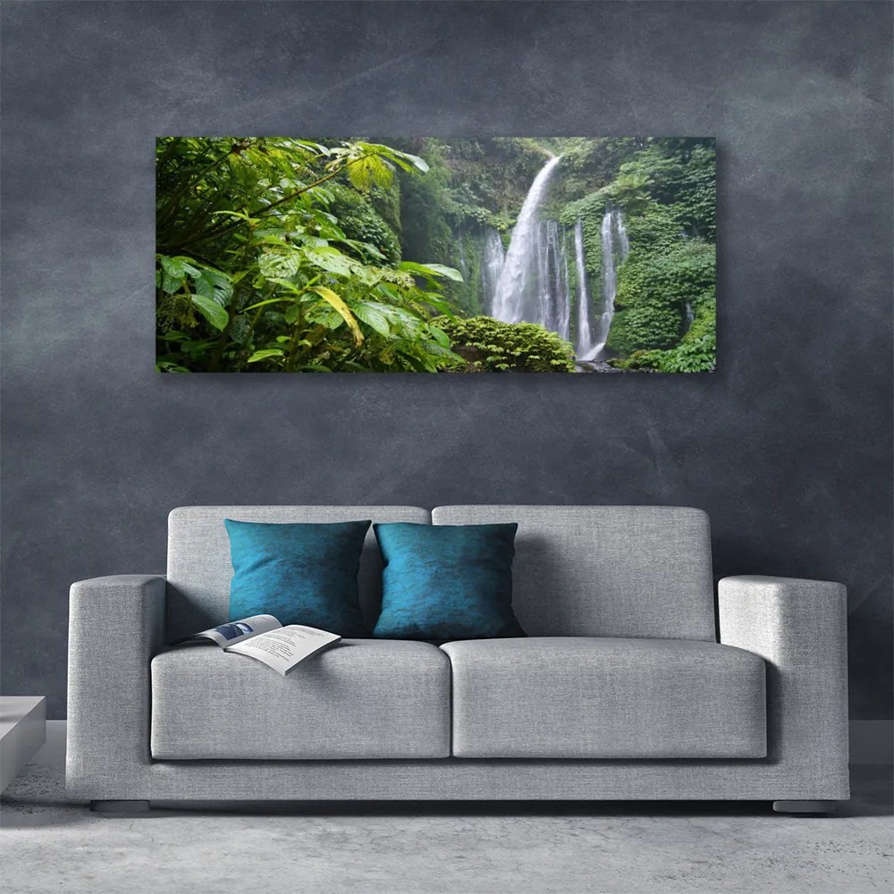 Tablou pe panza canvas Cascada Natura Verde Alb Gri