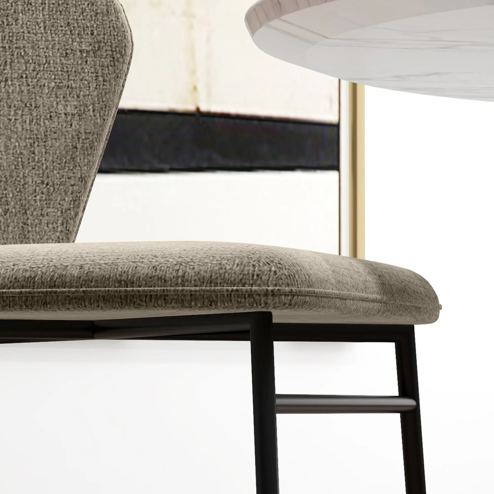 HOMCOM Set de 2 scaune, cu șezut capitonat din material textil, aspect de in, picioare din oțel stabile, design modern, maro deschis | Aosom Romania