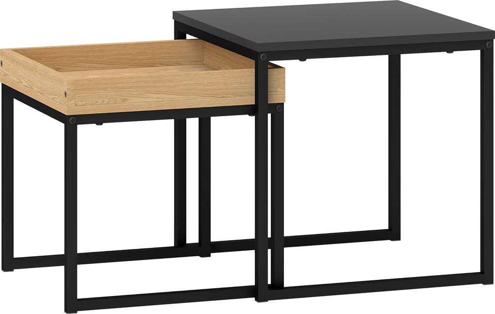HOMCOM Set 2 Măsuțe de Cafea Moderne cu Picioare în Formă de U, Măsuțe de Sufragerie din Lemn și Oțel, 40x40x40 cm, Negru | Aosom Romania