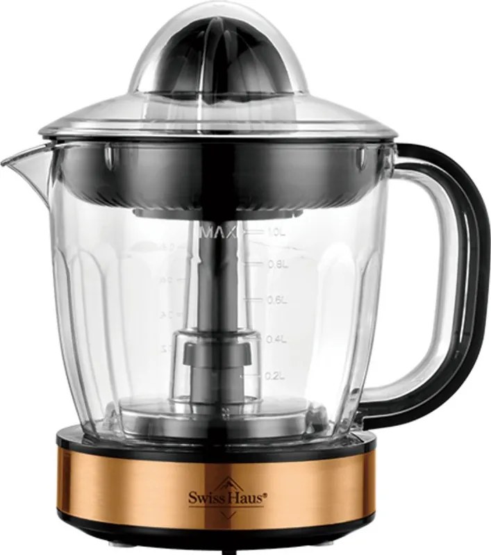 Storcator electric citrice Swiss Haus SH-CJ2140, 40 W, 1 l, Filtru,Rotatie bidirectionala, Fara BPA, Cupru/Negru