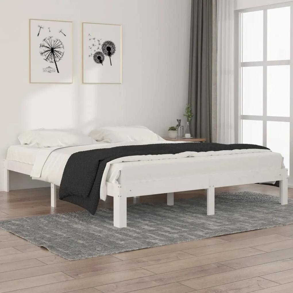 810376 vidaXL Cadru de pat, alb, 160x200 cm, lemn masiv de pin