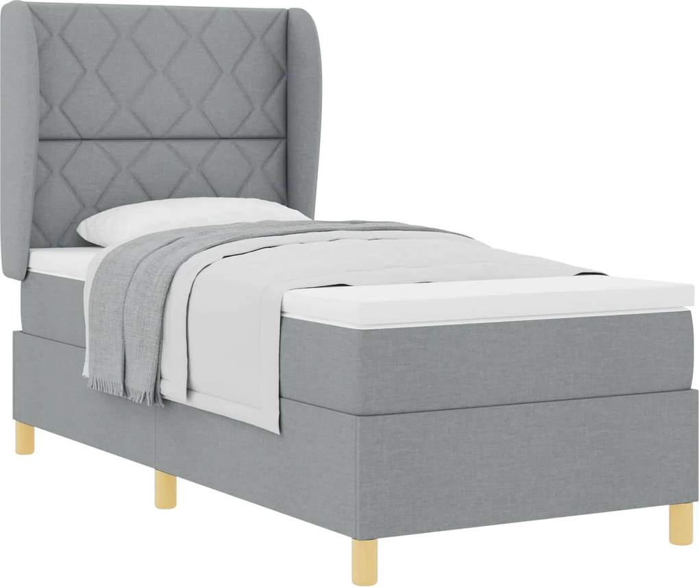 vidaXL Pat cu arcuri cu saltea Gri deschis 200 x 100 cm țesătură