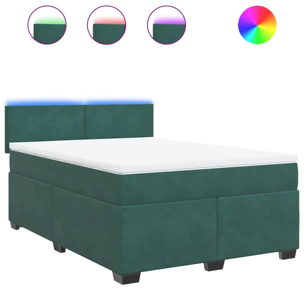 3288603 vidaXL Pat box spring cu saltea, verde închis, 140x190 cm, catifea