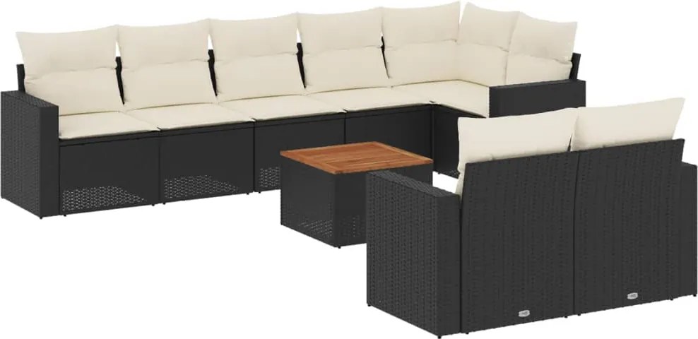 vidaXL Set mobilier de grădină cu perne, 9 piese, negru, poliratan