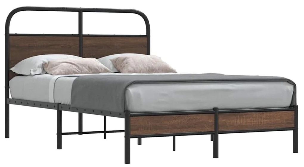 vidaXL Cadru pat fără saltea stejar maro, 135x190 cm, lemn prelucrat