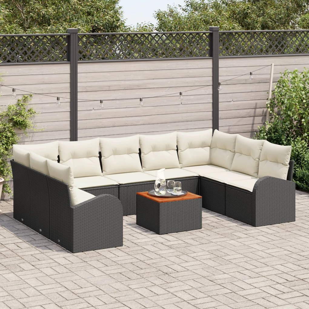 vidaXL Set de Canapea de Grădină cu 10 Piese, Perne Negru din Ratan Acacia