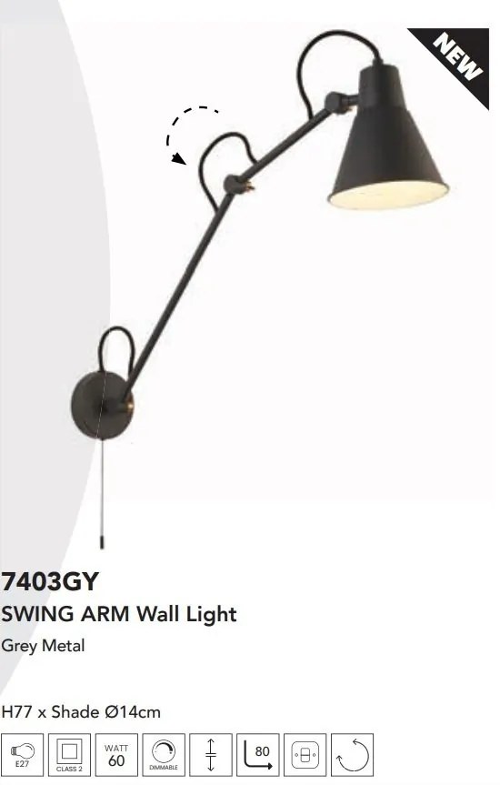 Aplica de perete cu brat articulat Swing gri