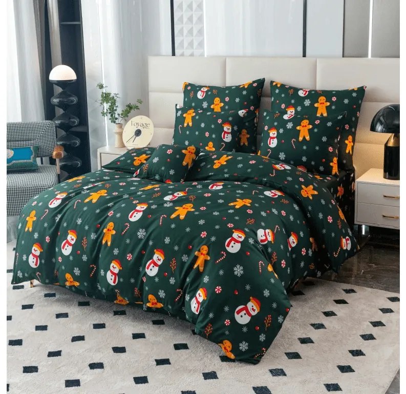 Lenjerie de pat din microfibra SNOWMAN SI TURTA DULCE verde Dimensiune lenjerie de pat: 70 x 90 cm | 140 x 200 cm