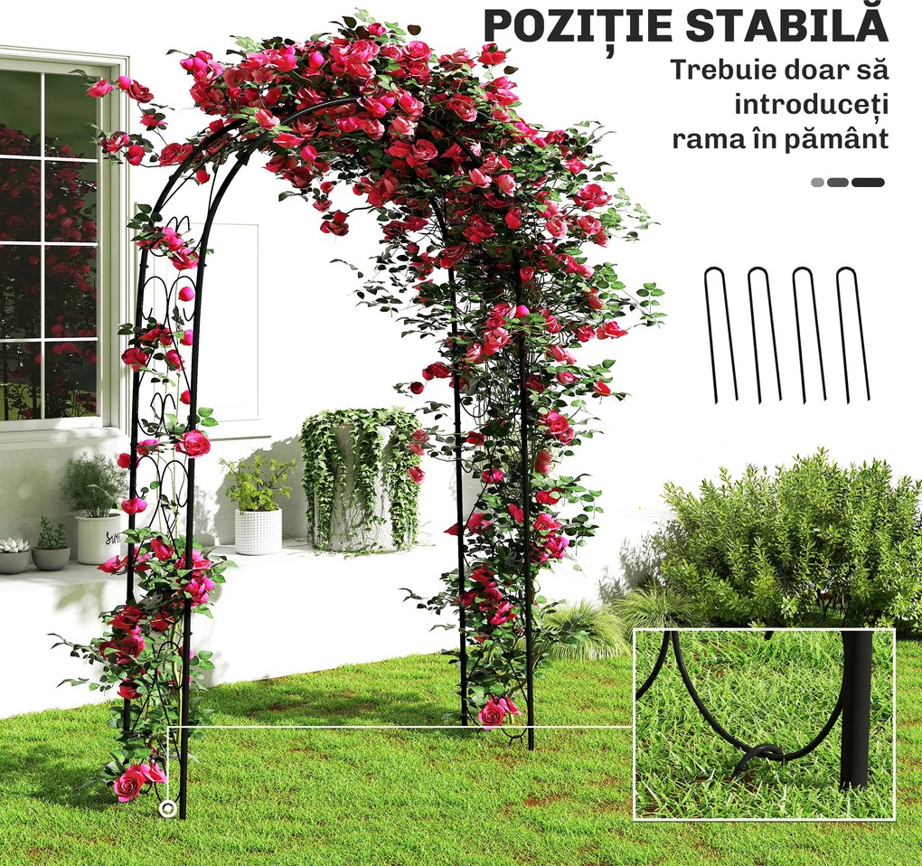 Outsunny Arcadă de Grădină Arcadă de Trandafiri Stil Fier Forjat dim. 125L x 37l x 230H cm oţel epoxid Negru pentru plante căţărătoare | Aosom Romania