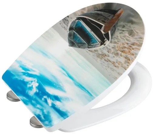 WENKO 23532100-WC Capac WC, 36,5 x 45 cm, multicolor/argintiu, capacitate de încărcare 300/350 kg