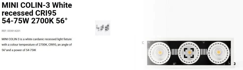 Spot LED incastrabil MINI COLIN-3 White recessed CRI95 54-75W 2700K 56°