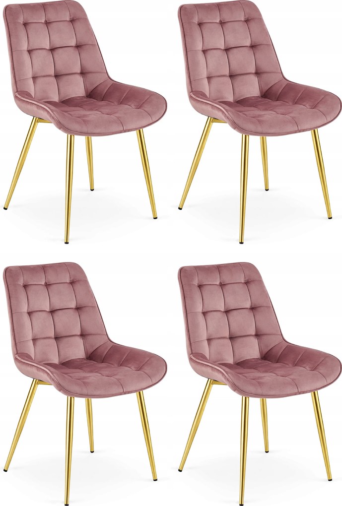 Set 4 Scaune Bucatarie/Dining Joy Roz, Catifea, Picioare Metalice, Finisaj Auriu