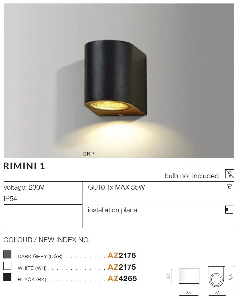 Aplica de perete exterior ambientala IP54 RIMINI 1 negru
