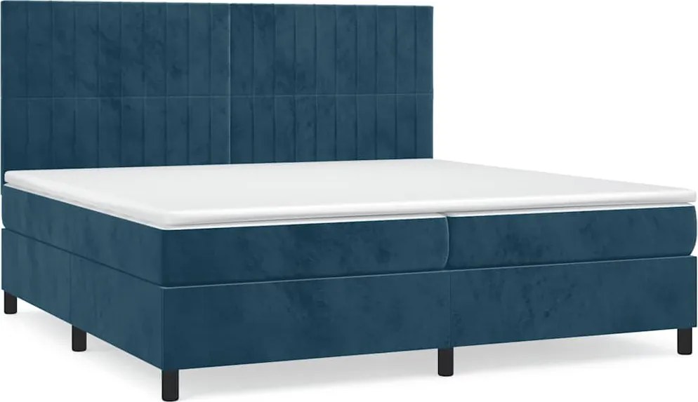 vidaXL Pat box spring cu saltea, albastru închis, 200x200 cm, catifea