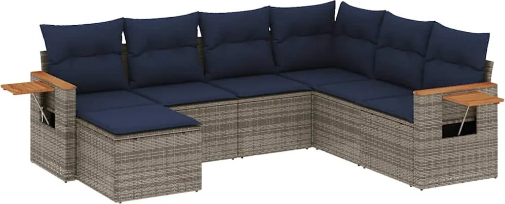 vidaXL Set canapele de grădină cu perne, 7 piese, gri, poliratan