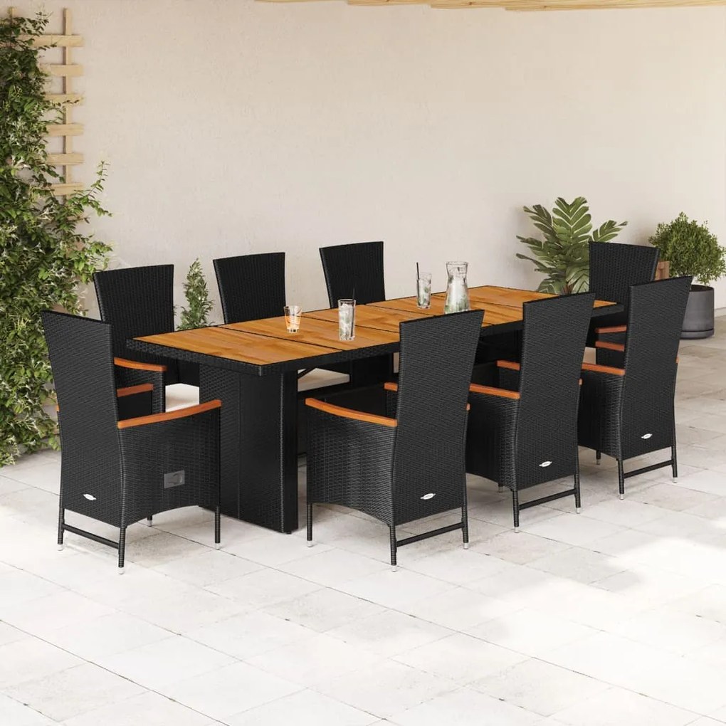 3277524 vidaXL Set mobilier de grădină cu perne, 9 piese, negru, poliratan