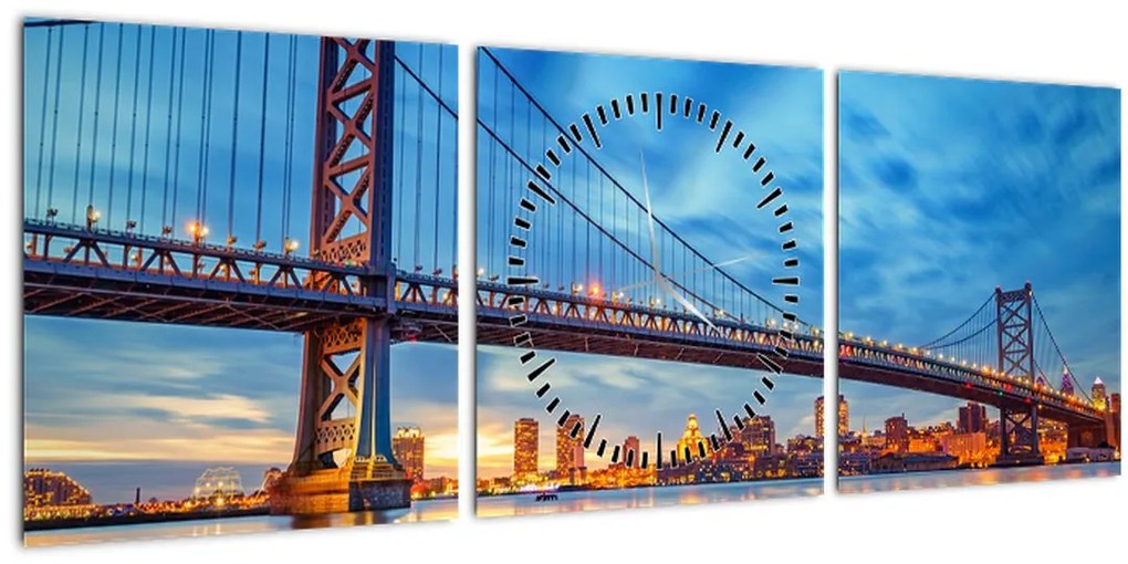 Tablou - Podul Benjamin Franklin, Philadelphia (cu ceas) (90x30 cm)