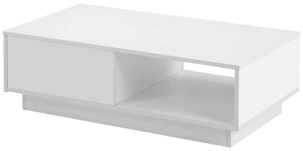 Măsuță de Cafea Modernă cu Iluminare LED Multicoloră în 15 Moduri, din MDF și Plăci de Particule, 95x55x32 cm, Albă