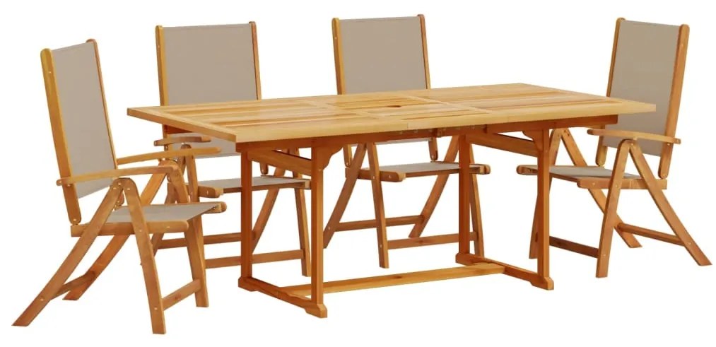 3279316 vidaXL Set mobilier de grădină, 5 piese, lemn masiv acacia/textilenă