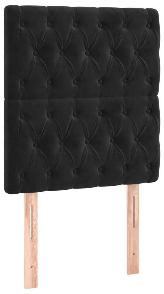 Pat box spring cu saltea, negru, 80x200 cm, catifea Negru, 80 x 200 cm, Design cu nasturi