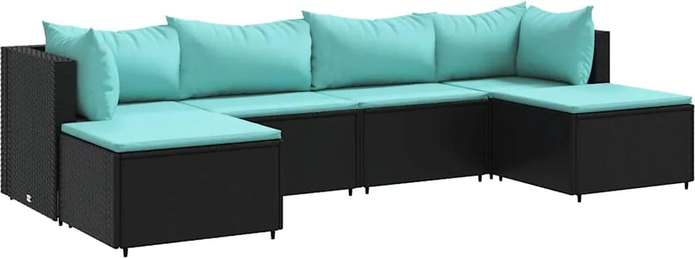 vidaXL Set mobilier de grădină cu perne, 6 piese, negru, poliratan