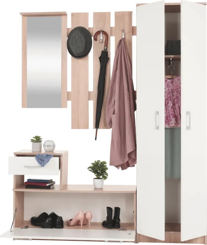 Ansamblu pentru hol, stejar sonoma/alb, ASTER
