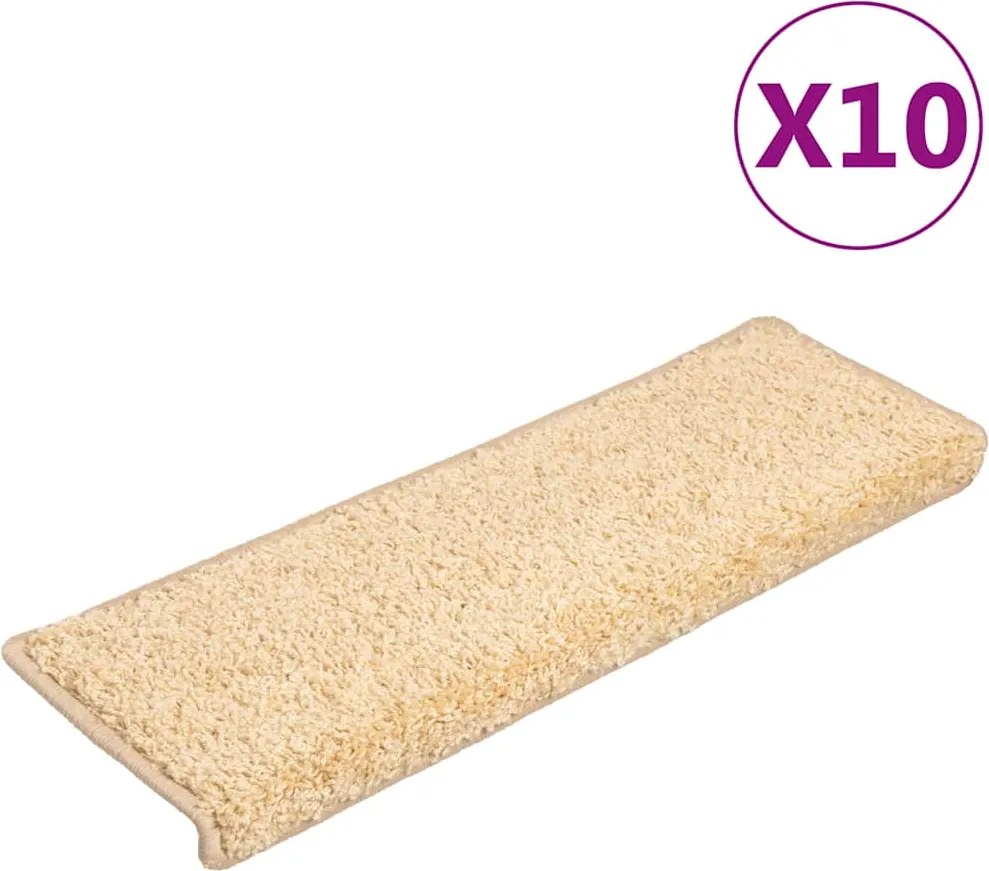 vidaXL Covorașe pentru scări, 10 buc., 65x21x4 cm, margini dreptunghiulare, crem