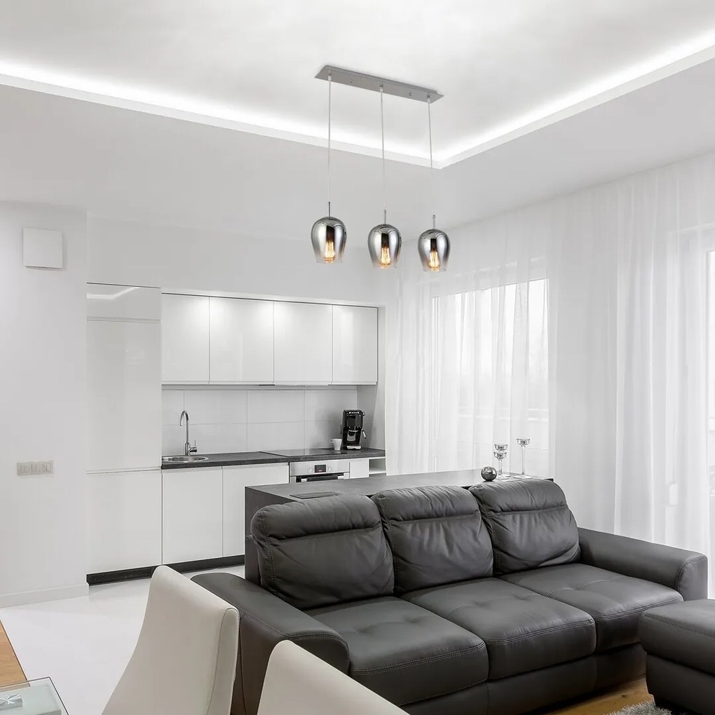 Lustra cu 3 Pendule design modern Petunia crom/fumuriu