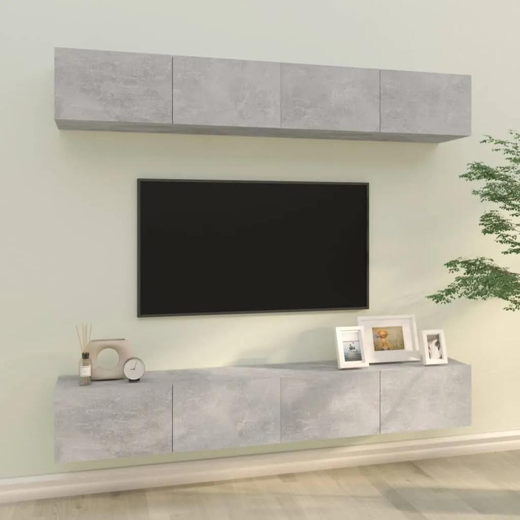 3114193 vidaXL Dulapuri TV de perete, 4 buc, gri beton, 100x30x30 cm