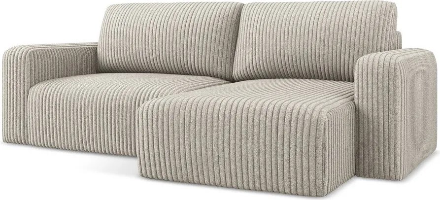 Colțar bej extensibil/cu spațiu de depozitare cu tapițerie din catifea reiată (cu colț pe partea dreaptă/cu șezlong) Kona – Makamii