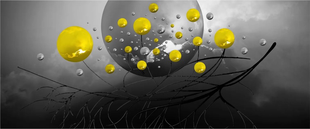 Tabloul - bile abstracte galbene (120x50 cm)