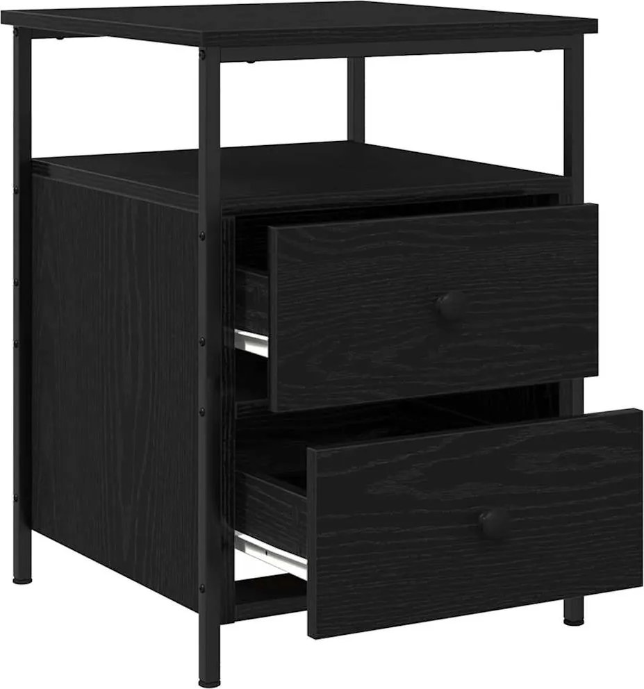 vidaXL Dulap de noapte cu sertar 2 pcs Stejar Negru 34 x 35,5 x 50 cm