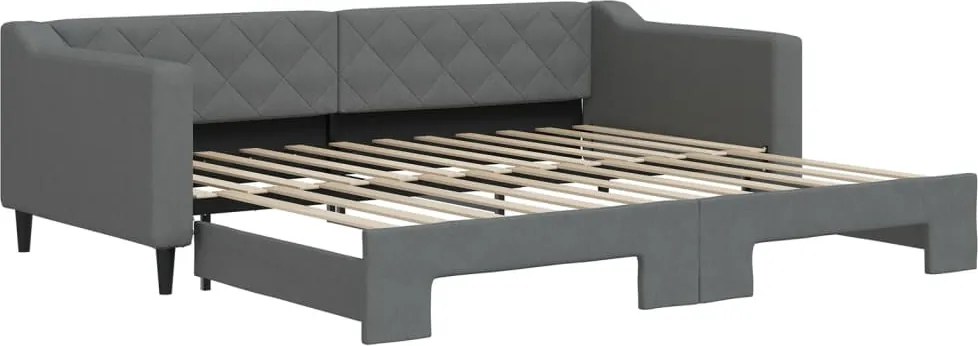 vidaXL Pat de zi cu extensie, gri închis, 90x200 cm, textil