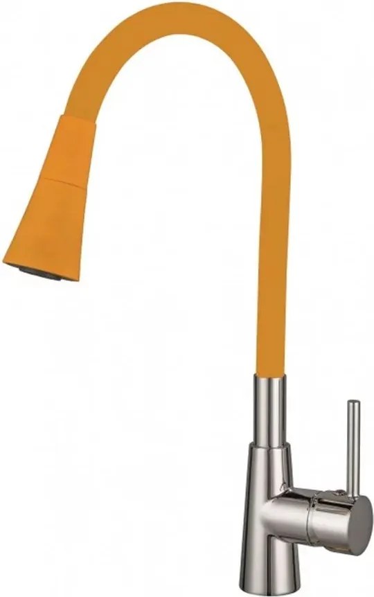 Baterie bucatarie cu pipa flexibila Inter Ceramic Havana finisaj crom lucios-galben mat cu 2 functii
