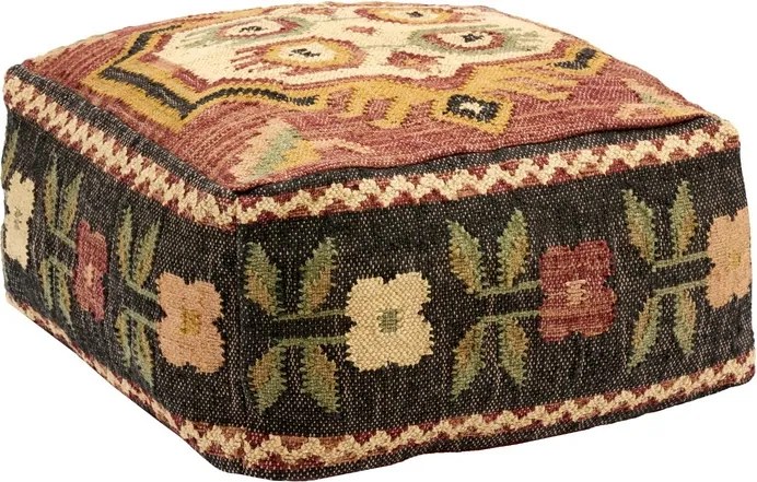Pouf din iută țesut manual cu model geometric kilim, 60×60×H30 cm, „Jopf"