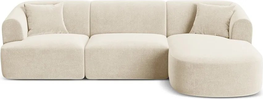 Colțar bej cu tapițerie din catifea (cu colț pe partea dreaptă/cu șezlong) Campi – Cosmopolitan Design