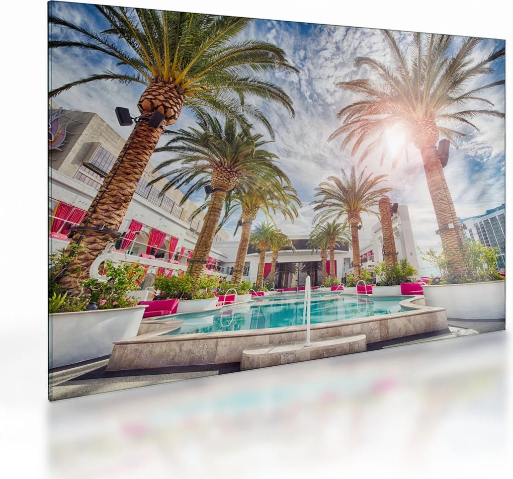 Tablou pe sticlă - palmier cu bazin (70x50 cm)