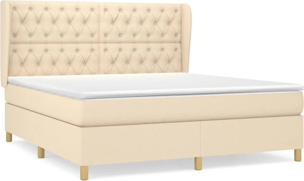 vidaXL Pat box spring cu saltea, crem, 160x200 cm, material textil