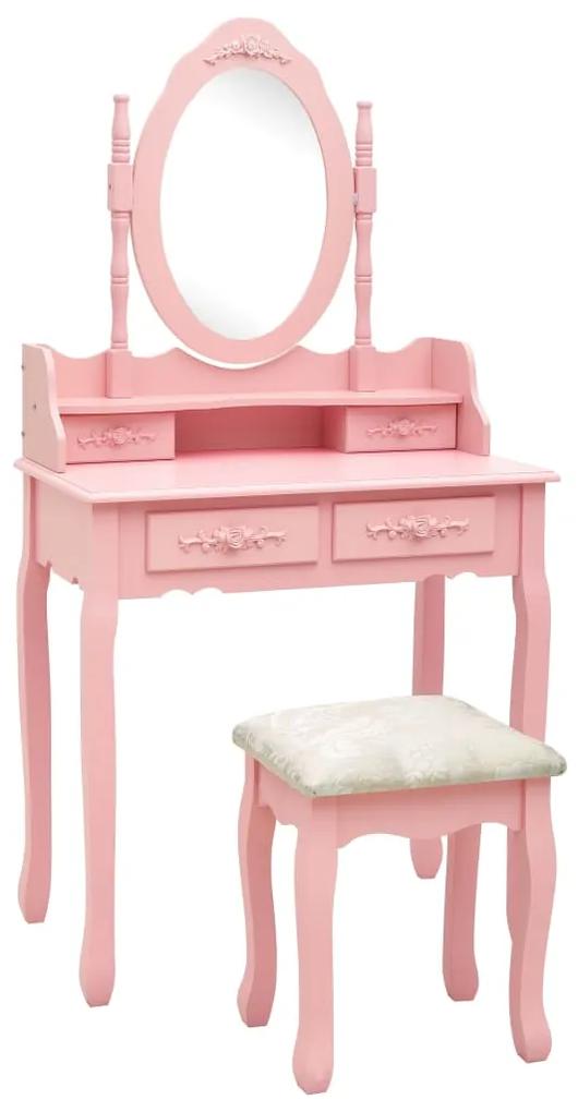 289315 vidaXL Set masă de toaletă cu taburet roz 75x69x140 cm lemn paulownia