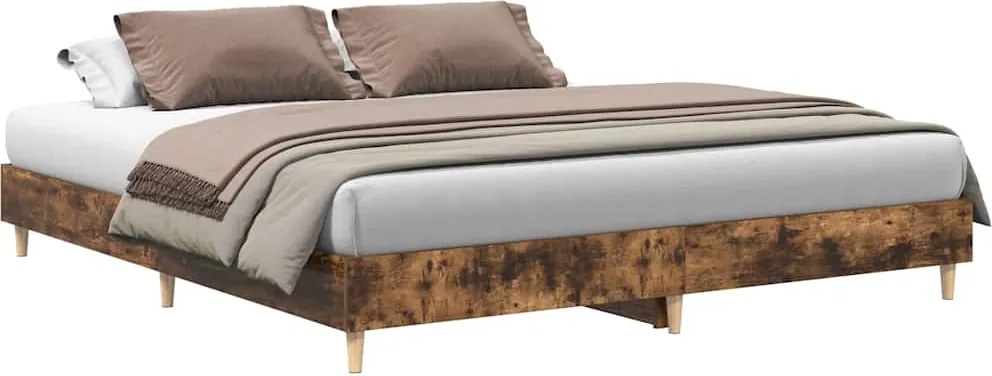 vidaXL Cadru pat fără saltea Stejar afumat 200x200 cm Lemn prelucrat