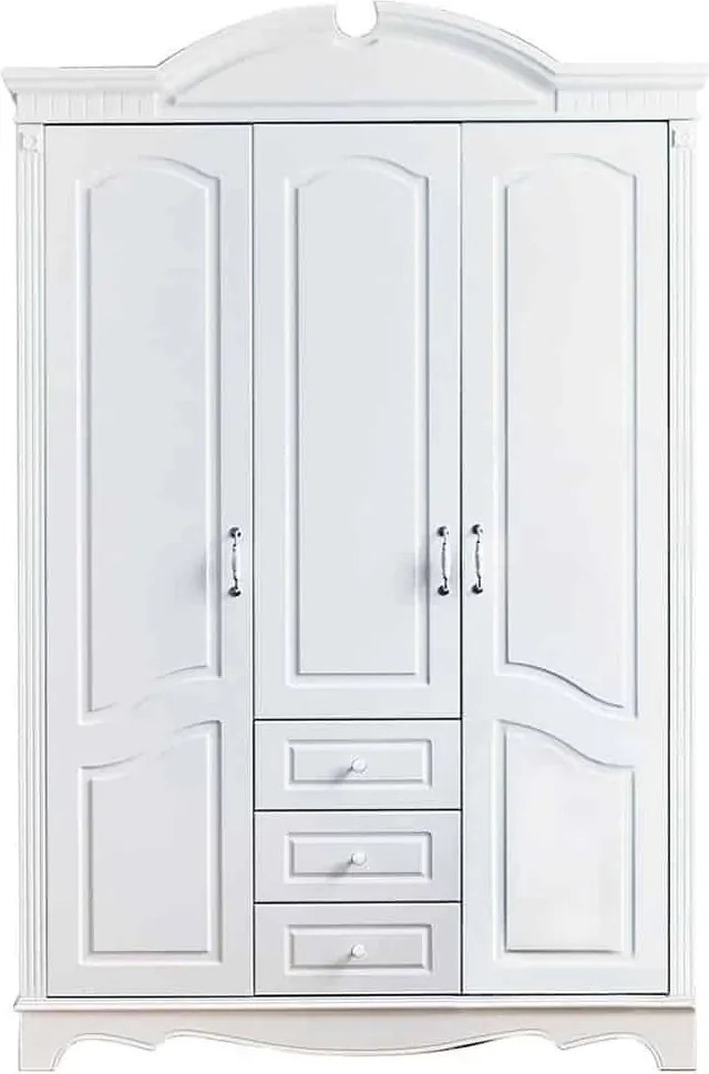 Dulap lemn masiv alb Elizabeth 3 Uși, 153 × 60 × 231 cm