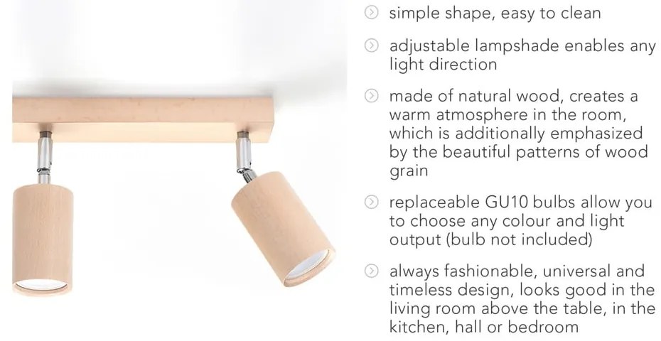 Plafonieră din lemn Nice Lamps Ludwik, lungime 45 cm