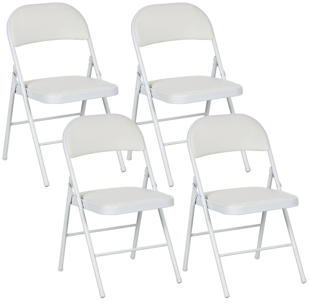 HOMCOM Set de 4 scaune pliante, scaune portabile de birou, picioare din metal, faltstuhl pentru birou, recepție, sala de așteptare, piele ecologică, alb | Aosom Romania