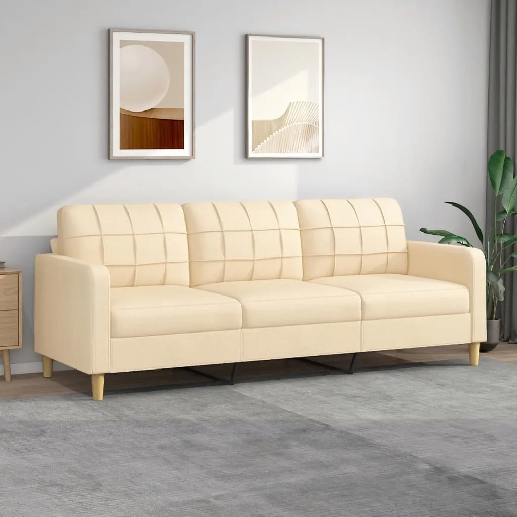 348631 vidaXL Canapea cu 3 locuri, crem, 210 cm, material textil