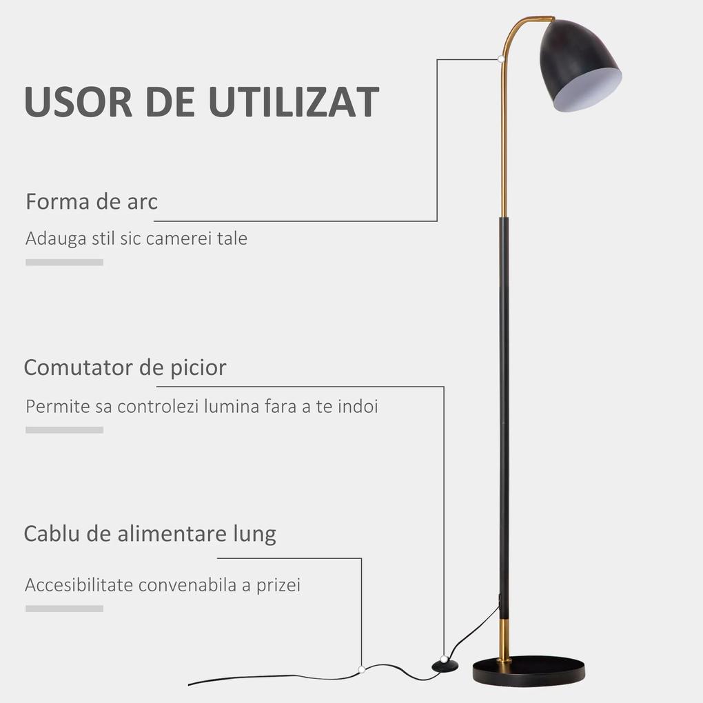 HOMCOM Lampă de Podea cu Cadru Metalic și Abajur Reglabil, Design Modern pentru Living sau Birou 43x28x160cm, Negru | Aosom Romania