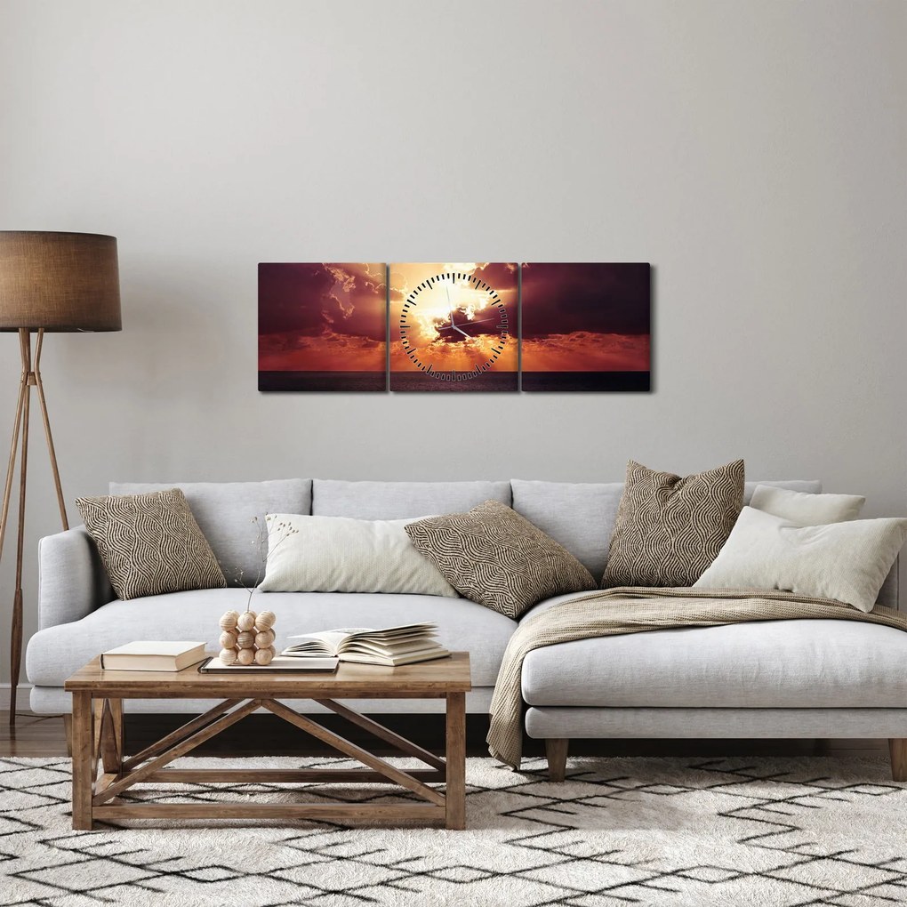 Tablou cu soarele după nori (cu ceas) (90x30 cm)