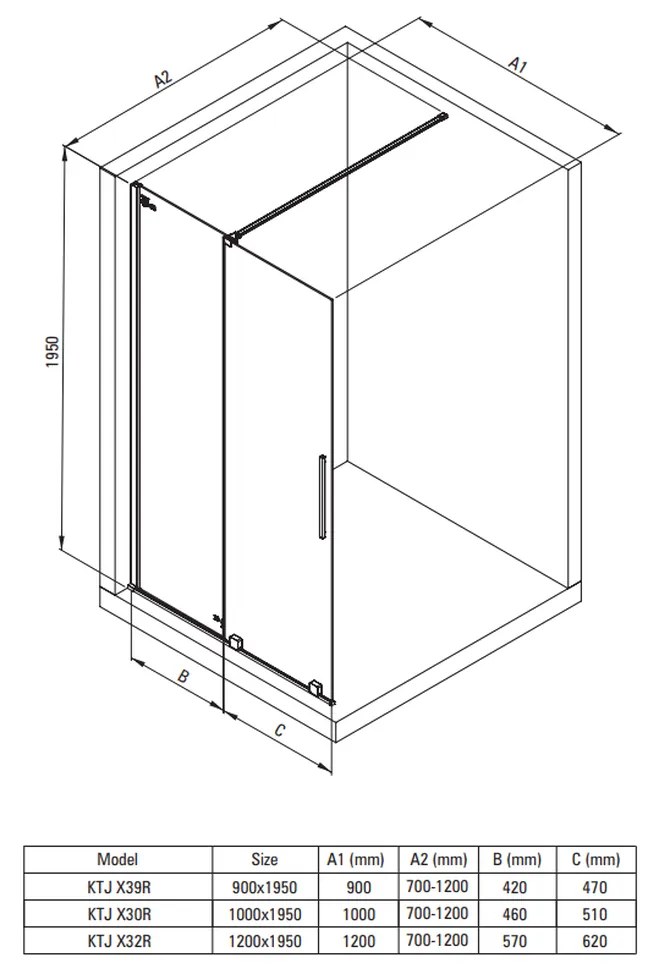 Paravan dus sticla securizata walk-in cu usa glisanta, 100x195 cm, auriu lucios, Deante Prizma Auriu lucios, 1000x1950 mm